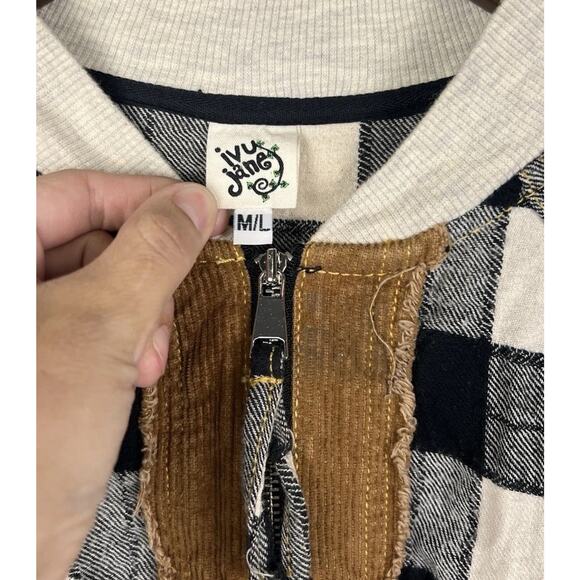 Ivy Jane Women’s Boho Plaid Corduroy Patchwork Quarter Zip Pullover Sweater M/L - Picture 3 of 8